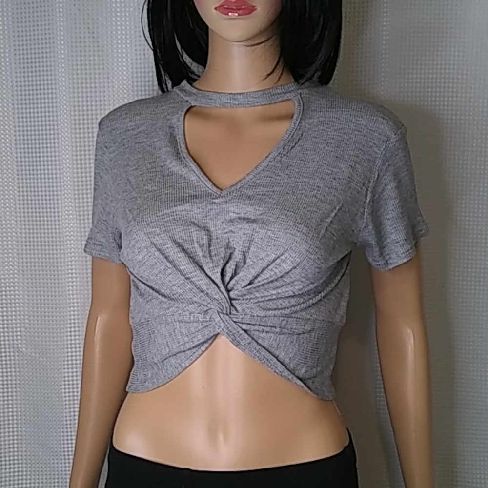 Rayon NWOT Choker neck twist crop top Gray